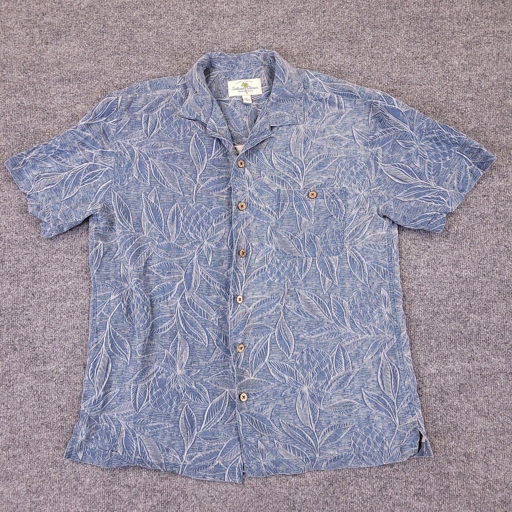 Tommy Bahama Island Shores Shirt Mens L Blue Pineapple Jacquard Silk Y2K